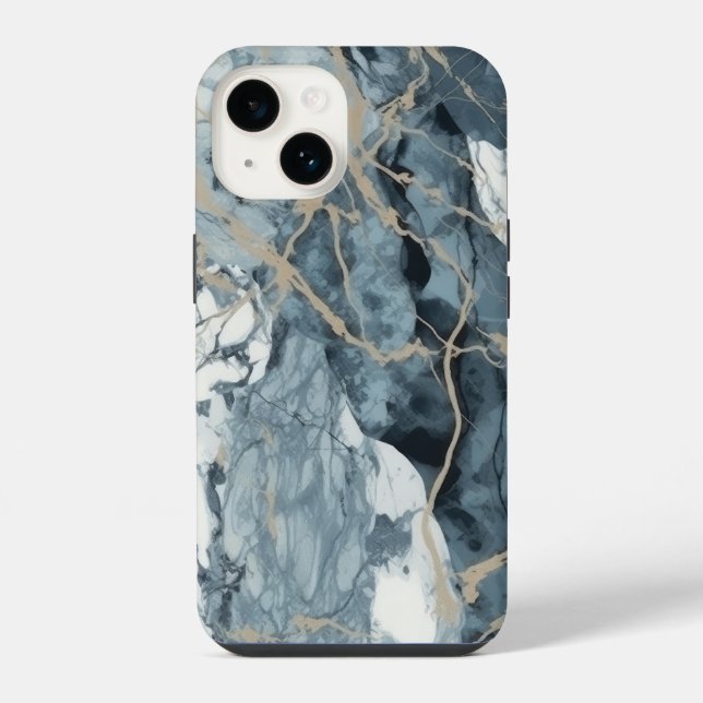 Coque iPhone Texture de luxe bleu inspiré de la marbre agate (Verso)