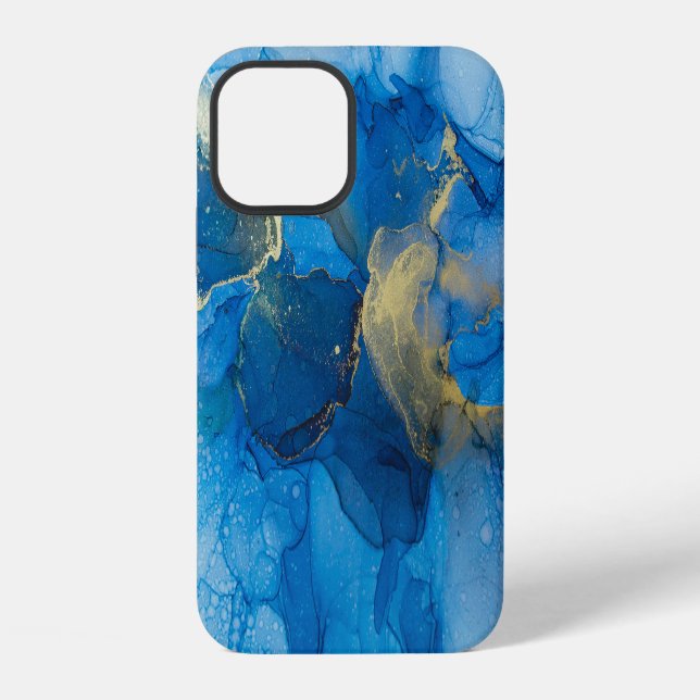 Coque iPhone Texture de marbre bleu Abstrait (Verso)