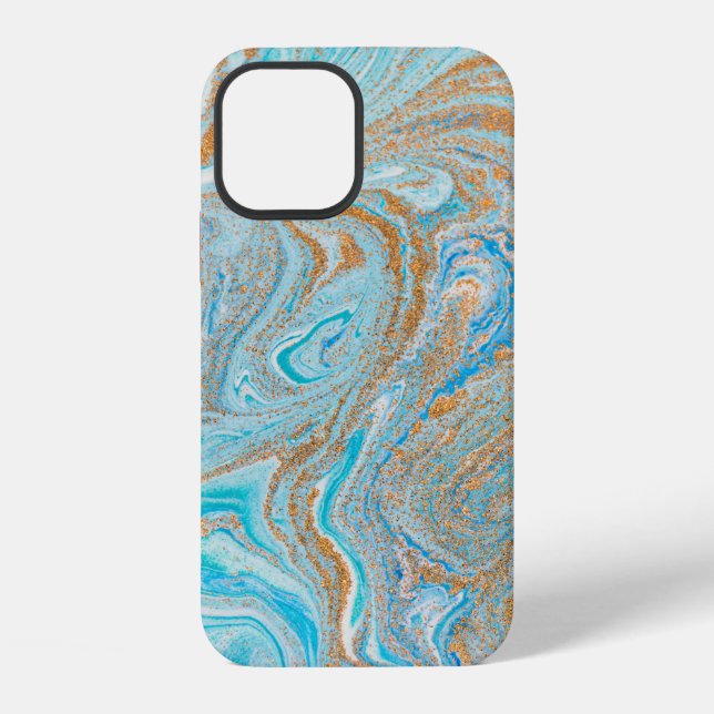 Coque iPhone Texture de marbre bleu abstrait (Verso)
