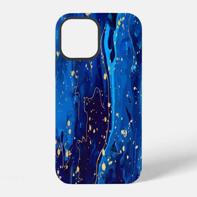 Coque iPhone Texture de marbre bleu or luxueux (Verso)