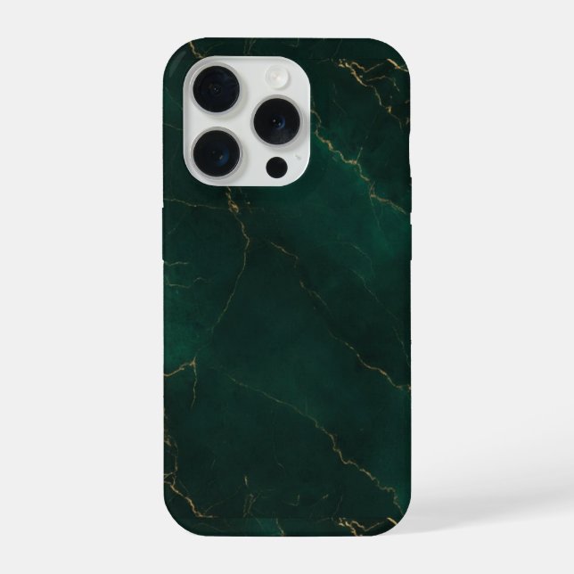 Coque iPhone Texture de marbre doré et vert émeraude de luxe (Verso)