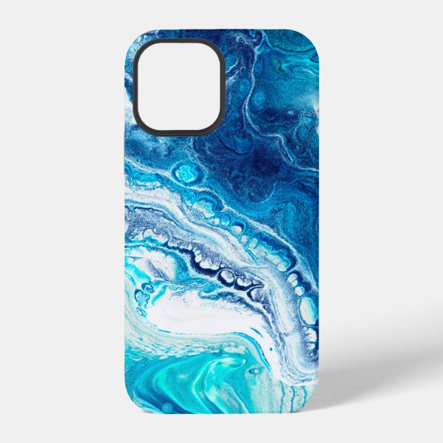 Coque iPhone Texture de marbre liquide bleu (Verso)