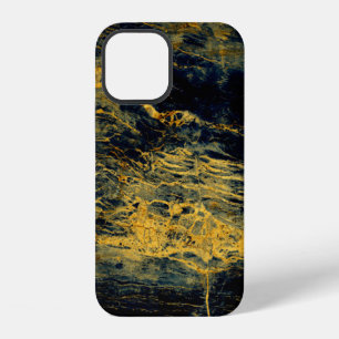 Coque iPhone 12 Texture de marbre noir unique avec effet doré abst