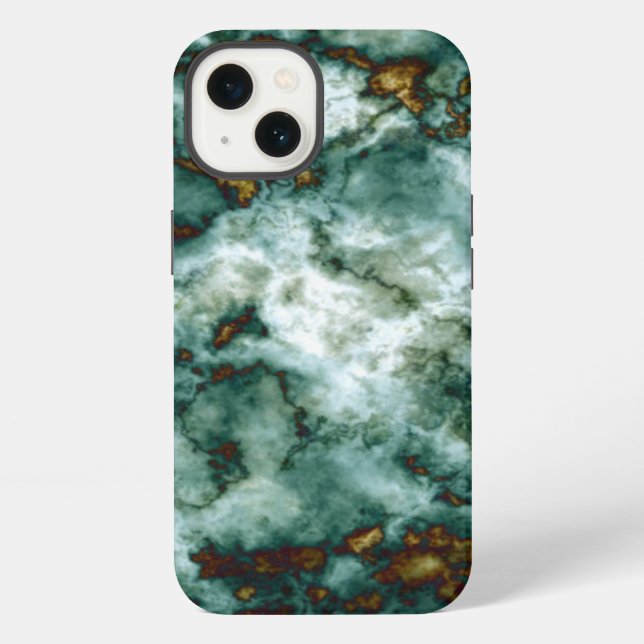 Coque iPhone Texture de marbre vert avec veines (Verso)
