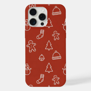 Coque iPhone 15 Pro Max Texture de Noël rouge avec éléments de fête