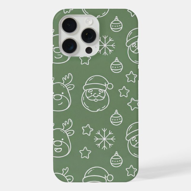 Coque iPhone Texture de Noël vert avec des éléments festifs (Verso)