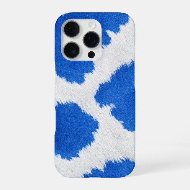 Coque iPhone texture de peau de vache bleue et blanche (Verso)