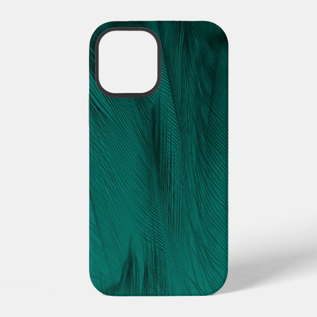 Coque iPhone Texture de plume vintage vert foncé (Verso)