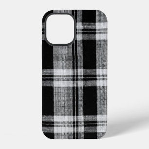 Coque iPhone 12 Texture de tissu à carreaux à damier blanc et noir