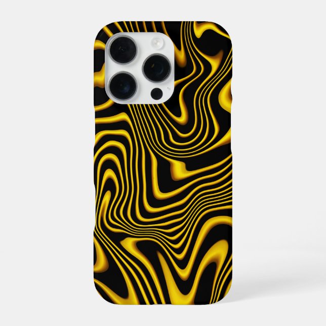 Coque iPhone Texture de tourbillons noir jaune or (Verso)