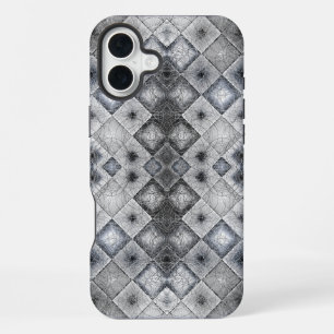 Coque iPhone 16 Plus Texture de treillis abstrait géométrique argent et