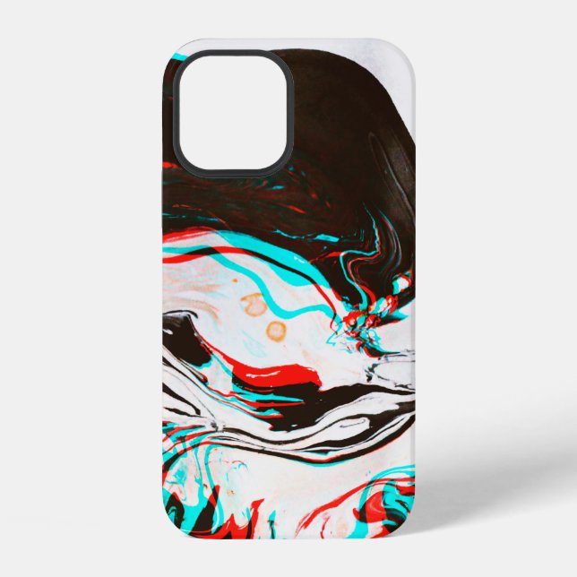 Coque iPhone Texture déformée et glitchée d'encre marbrée surf (Verso)