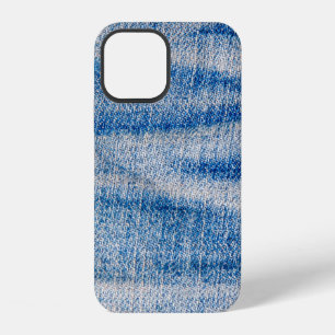 Coque iPhone 12 Texture du tissu de jeans bleu, fond textile