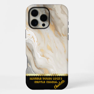 Coque iPhone 16 Pro Max Texture élégante en marbre avec des accents dorés 
