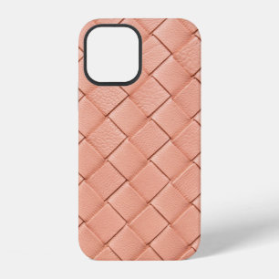 Coque iPhone 12 Texture en cuir tissé rose clair