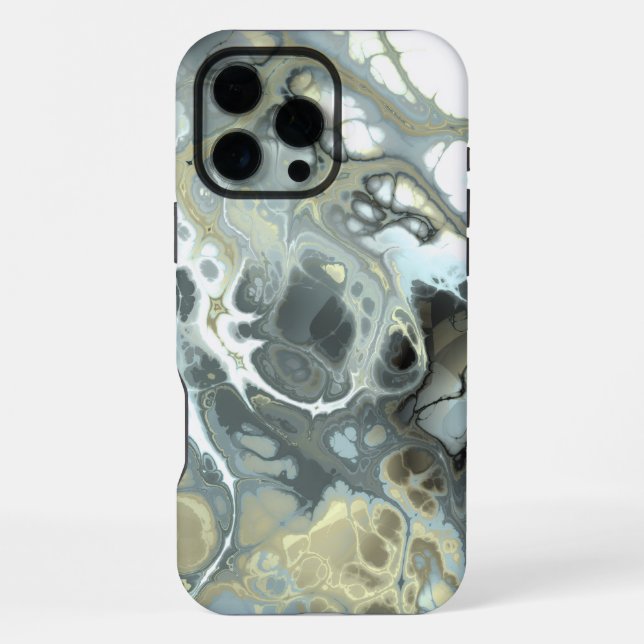 Coque iPhone Texture fluide de marbre gris et or abstrait (Verso)