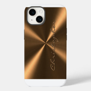 Coque Pour iPhone 14 Texture métallique radiale bronze personnalisée