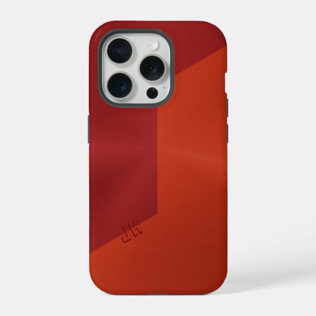 Coque iPhone Texture métallique rouge foncé et orange, monogram (Verso)