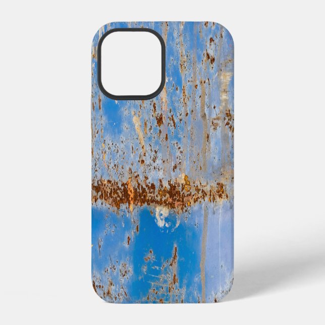 Coque iPhone Texture métallique rouillée, décoration rayée bleu (Verso)