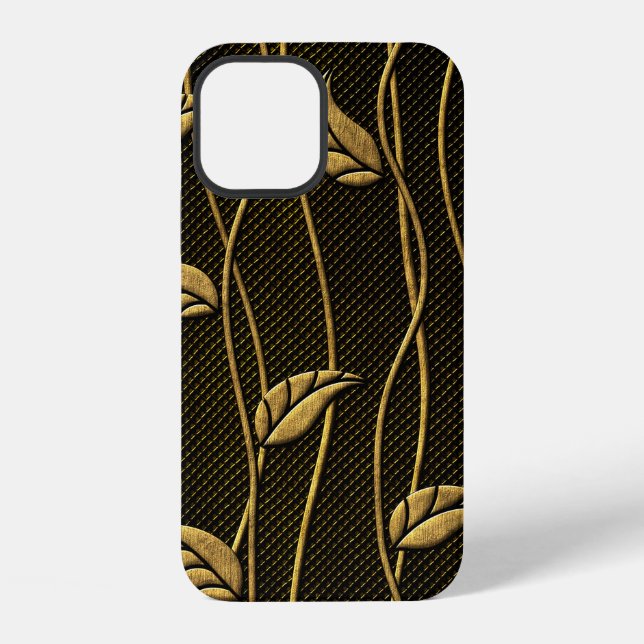 Coque iPhone Texture sans couture dorée et noire avec relief de (Verso)