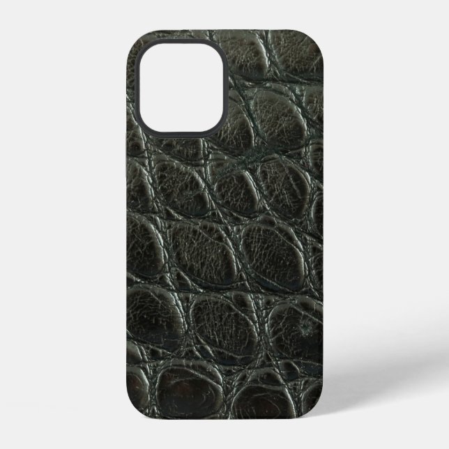 Coque iPhone Texture véritable cuir d'alligator noir, gros plan (Verso)