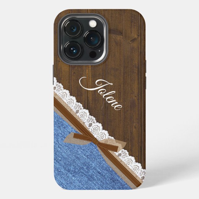 Coque iPhone Thème occidental Bois Denim et Dentelle  (Dos)