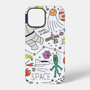 Coque iPhone 12 Thème spatial dans une illustration de style doodl