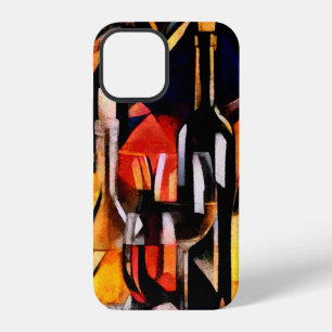 Coque iPhone 12 Thèmes du vin dans le style du cubisme. Bouteilles