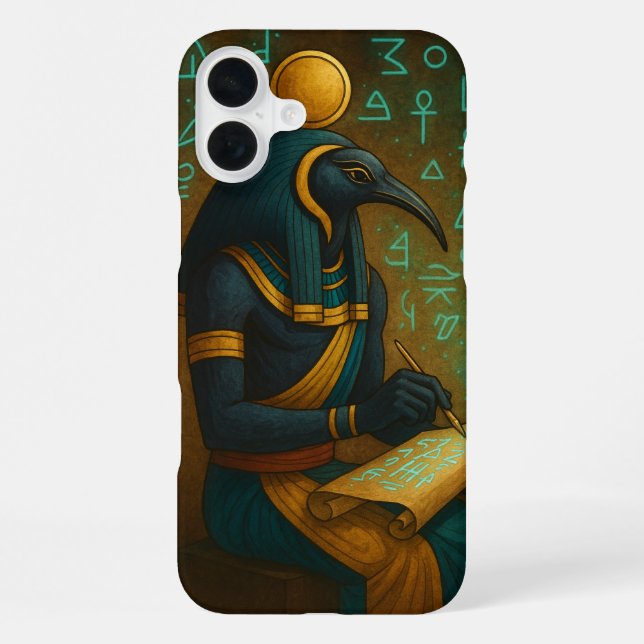 Coque iPhone Thoth Ancien Écrit Sacré Sarcelle Or (Verso)