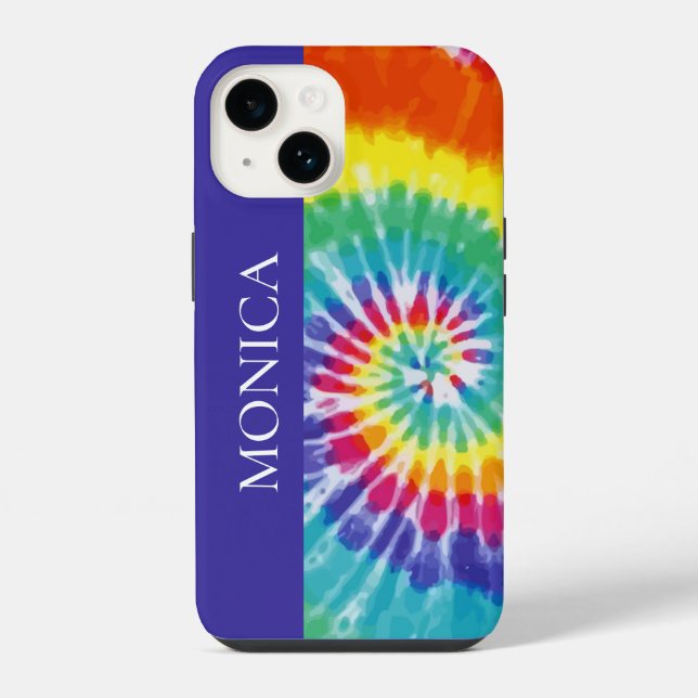 Coque iPhone Tie Dye Rétro Monogramme Coloré (Verso)
