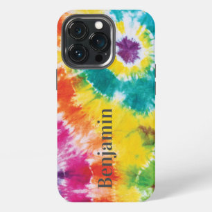 Etui iPhone 13 Pro Tiedye Arc-en-ciel Nom personnalisé Moderne Annive