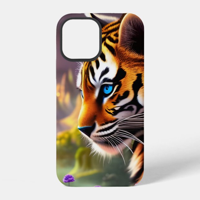 Coque iPhone Tiger Cub, Fleurs Violettes (Verso)