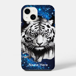 Coque Pour iPhone 14 Tigre blanc avec étincelles bleues