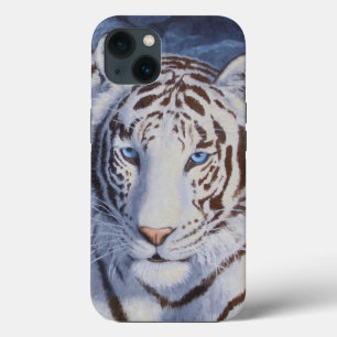Etui iPhone 13 Tigre Blanc Magnifique aux Yeux Bleus Cristal