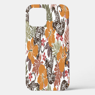 Coque iPhone 12 Tigre d'Hibiscus, Motif Exotique.