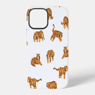 Coque iPhone 12 Tigre Japonais : Motif sans couture vintage doodle