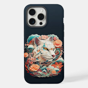 Coque iPhone 15 Pro Max Tigre mou avec fleurs Papier coupé