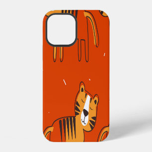 Coque iPhone 12 Tigres Colorés Décor Dessiné à la Main