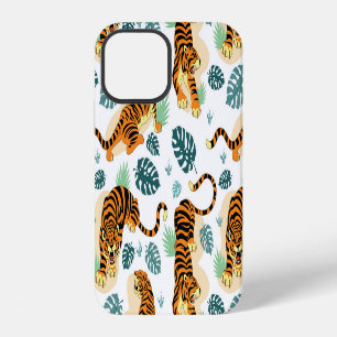 Coque iPhone 12 Tigres Feuilles tropicaux : Illustration Vintage.