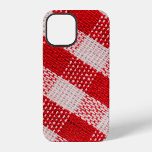 Coque iPhone 12 Tissu à carreaux rouges motif de nappe texture ba