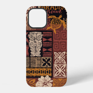 Coque iPhone 12 tissu à motif tribal de style hawaïen patchwork ab