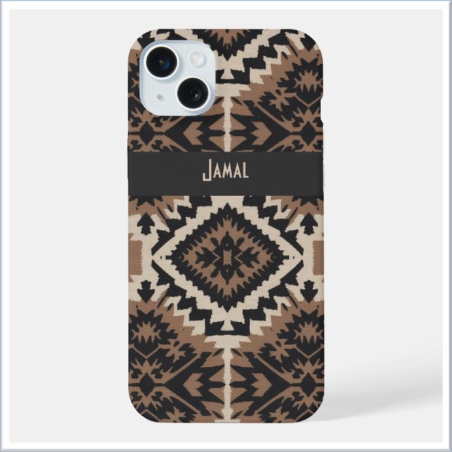 Coque iPhone Tissu d'ethnie tribale Mudcloth noir et brun (Créateur téléchargé)