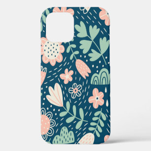 Coque iPhone 12 Tissu élégant floral dessiné à la main. Motif sans