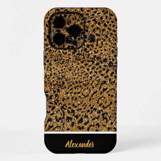 Coque iPhone Tissu empreinte de léopard étincelant (Verso)