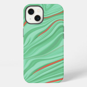 Etui iPhone 13 Tissu en courbes avec des tons vert menthe clair