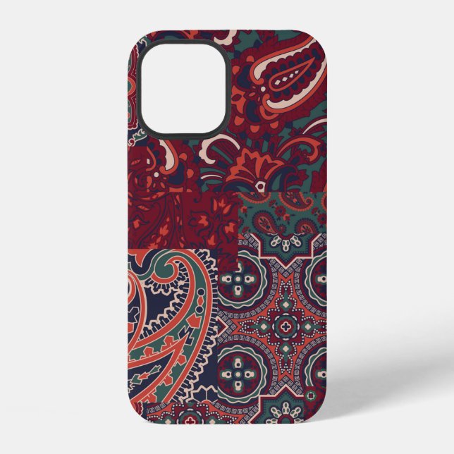 Coque iPhone tissu en soie cachemire patchwork abstrait vi (Verso)