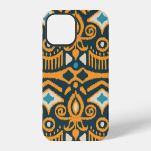 Coque iPhone 12 Tissu Ikat fait main. Motif ethnique sans couture.