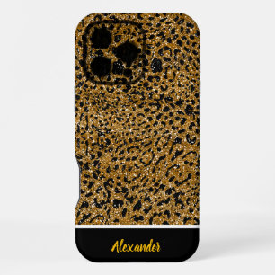 Coque iPhone 16 Pro Max Tissu imprimé léopard scintillant