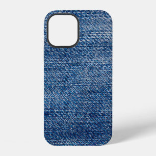 Coque iPhone 12 Tissu jeans structure en denim bleu