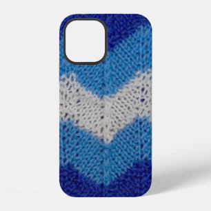 Coque iPhone 12 tissu tricoté avec figures rayées bleu et blanc